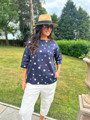 Navy Abstract Circle Print Top Alba