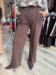 Chocolate Drawstring Seam Front Trousers