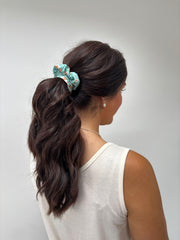 Teal Floral Scrunchie