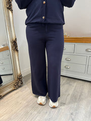 Navy Drawstring Short Knitted Trousers Georgina