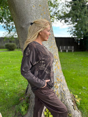Chocolate Crochet Hem Floral Top Ellis