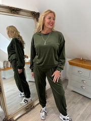 Khaki Velour Leisure Set Amelia