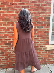 Chocolate Bubble Cotton Fringed Tier Dress Amanda