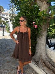 Chocolate Tie Detail Bubble Cotton Dress Eileen