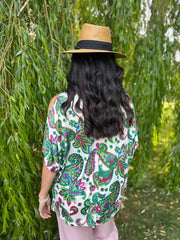 Green Paisley Cold Shoulder Top Suzie