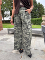 Khaki Camo Wide Leg Trousers