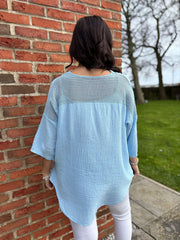 Light Blue Boho Daisy Bubble Cotton Top Skye