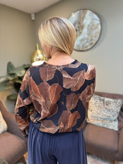 Navy Leaf Pattern Top April