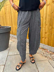 Black Gingham Barrel Leg Trousers