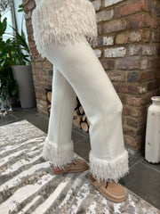 Winter White Premium Faux Feather Trouser Set Teya