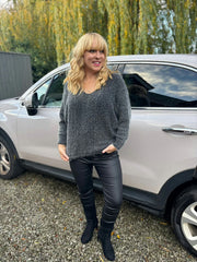 Charcoal Shimmer V Neck Knit Seren