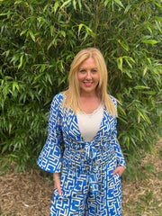 Royal Blue Geometric Tie Front Trouser Set Peyton