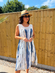 Navy Brushed Stripe Panel Dress Jodie
