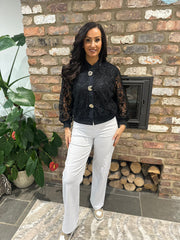 Black Crochet Lace Bomber Jacket Letitia