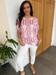 Pink Cold Shoulder Patterned Top Suzie
