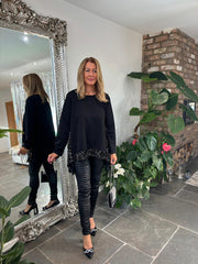 Black Sequin Dipped Hem Sweat Top Lola