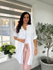 White Longline Sequin Pocket Shirt Zoey