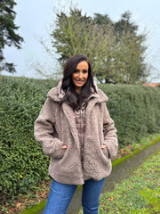 Mocha Premium Hooded Sherpa Coat Aviana