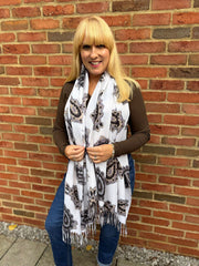 Winter White Soft Touch Tassel Flower Scarf