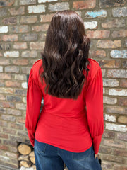 Red Button Detail Roll Neck Eliza