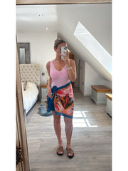 Teal Tropical Parrot Motif Wrap Skirt