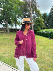 Wine Floral Lace Hem Vest Dina