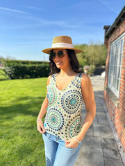 Teal Medallion Shimmer Vest Elaina