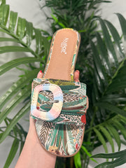 Multi Print Buckle Detail Slip Ons
