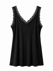 Black Lace Ribbed Vest Libby