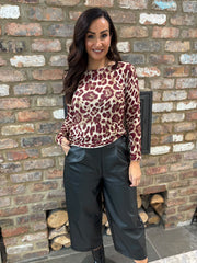 Wine Sheer Leopard Print Top Hope