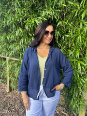 Navy Bubble Cotton Hooded Jacket Hayley