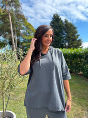 Charcoal Crochet Hooded Top Clarice