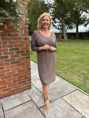 Mocha Ribbed Long Sleeve Dress Rhianna