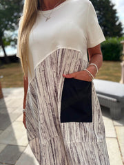 White Half Grain Stripe Pocket Dress Amelia