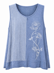 Denim Striped Panel Sleeveless Top Gaynor