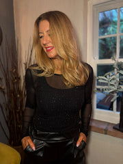 Black & Silver Sheer Studded Top Sidney
