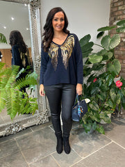 Navy Long Sleeve Angel Wings Knit Florence