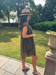 Khaki Broderie Floral Dress Brooke