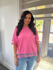 Lipstick Pink Lace Trim Detail Top Bree