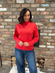 Red Button Detail Roll Neck Eliza