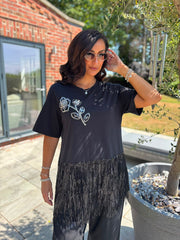 Black Fringed Floral Tunic Corrine