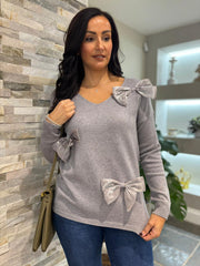 Grey Embellished Bow Knit Natalie