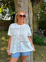 White Embroidered Panel Top Tiffany