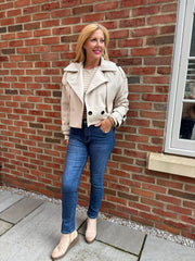 Stone Double-Breasted Short Coat