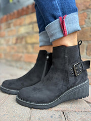 Black Buckle Wedge Boots