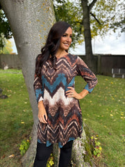Teal Zig Zag Print Tunic Layla