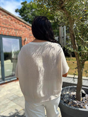 Stone Striped Textured Linen Top Anais