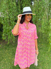 Neon Pink Patterned Shirt Dress Iris