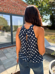 Navy Polka Dot Halter Neck Top Jessie