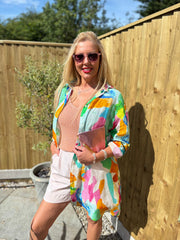 Multicolour Brushstroke Longline Shirt Polly